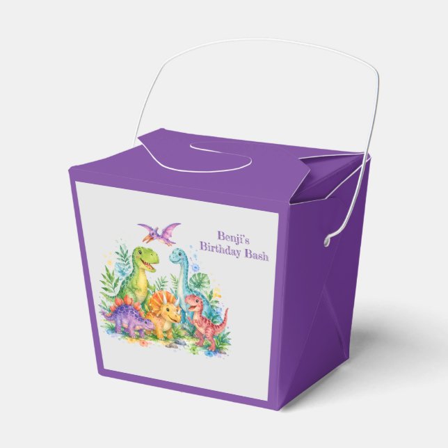 Colourful Dinosaur Birthday Bash Favour Favor Box (Front Side)