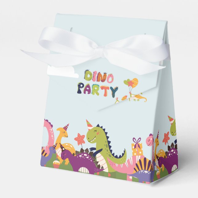 Colourful dinosaur birthday party  favor box (Front Side)