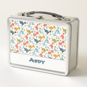 Colourful dinosaur cartoon cute pattern name metal lunch box