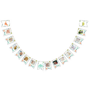 Colourful Dinosaur First Birthday Milestone Photo  Bunting Flags