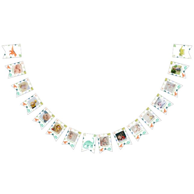 Colourful Dinosaur First Birthday Milestone Photo  Bunting Flags (All)