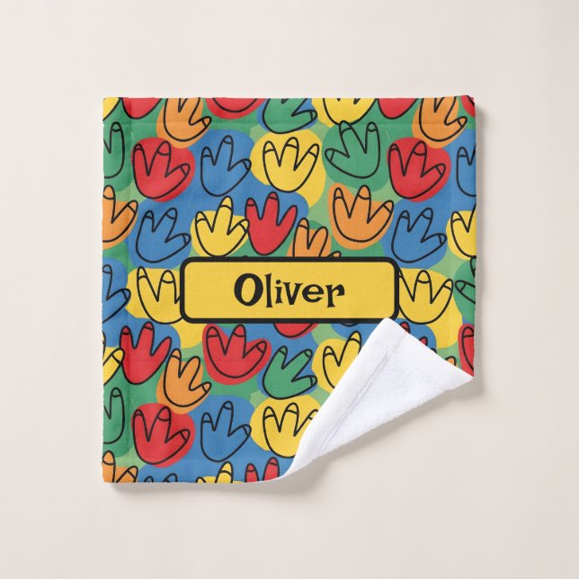 Colourful Dinosaur Footprints Wash Cloth (Wash Cloth)