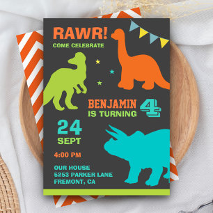 Colourful Dinosaur Kids Birthday Party Invitation