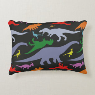 Colourful Dinosaur Pattern (Dark) Accent Pillow