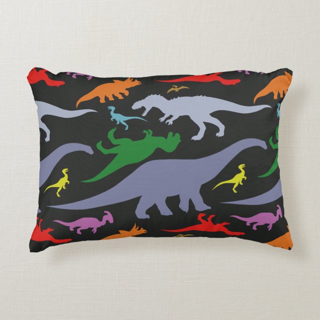 Colourful Dinosaur Pattern (Dark) Accent Pillow (Front)