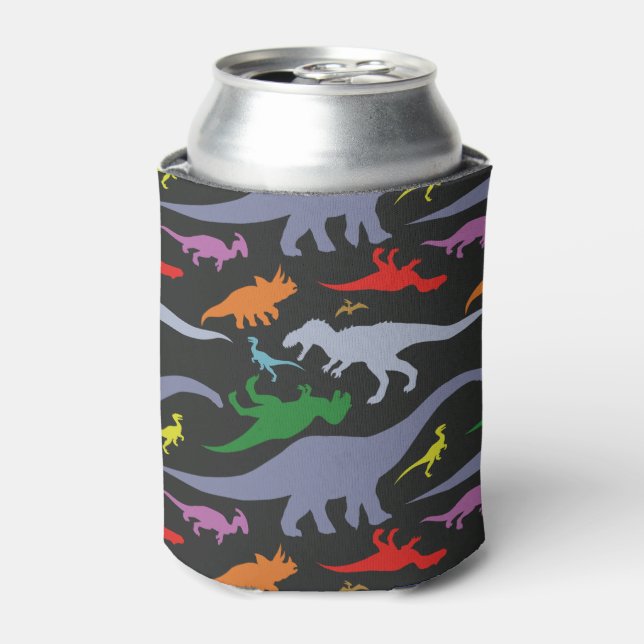 Colourful Dinosaur Pattern (Dark) Can Cooler (Can Front)