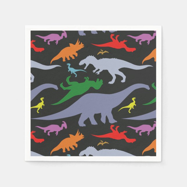 Colourful Dinosaur Pattern (Dark) Napkin (Front)
