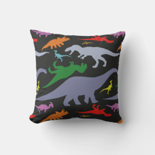 Colourful Dinosaur Pattern (Dark) Throw Pillow