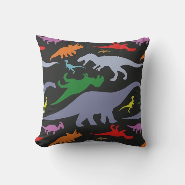 Colourful Dinosaur Pattern (Dark) Throw Pillow (Front)