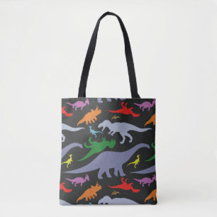 Colourful Dinosaur Pattern (Dark) Tote Bag