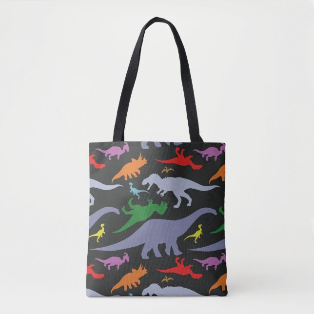 Colourful Dinosaur Pattern (Dark) Tote Bag (Front)