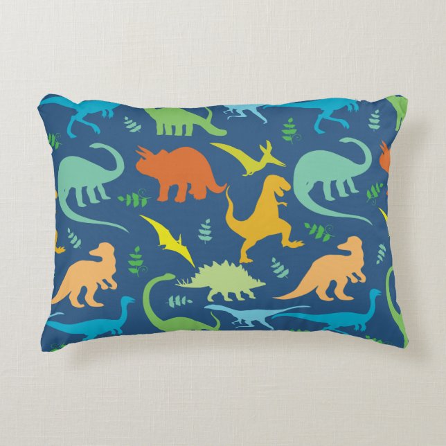 Colourful Dinosaur Pattern Decorative Pillow (Front)