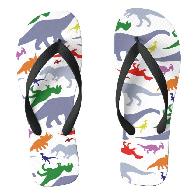Colourful Dinosaur Pattern (Light) Flip Flops (Footbed)