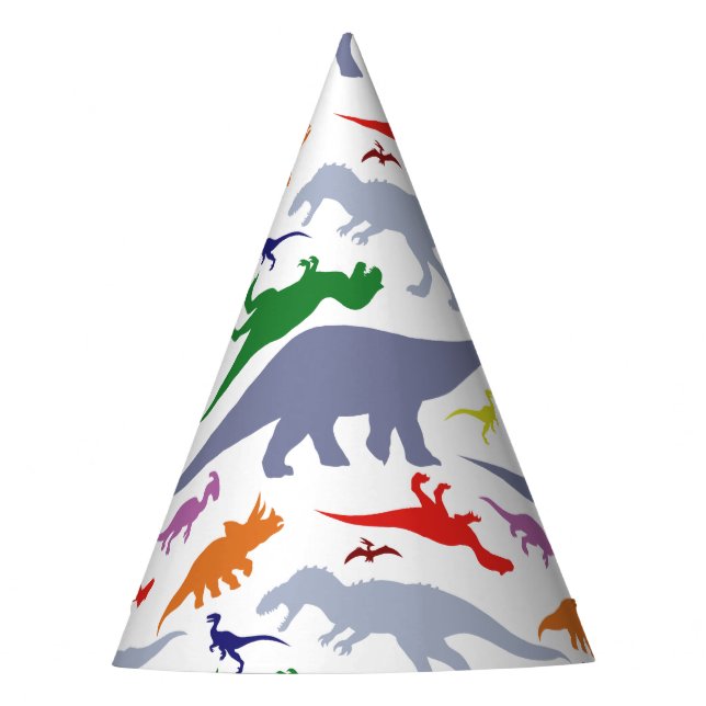 Colourful Dinosaur Pattern (Light) Party Hat (Front)