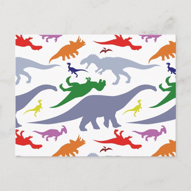 Colourful Dinosaur Pattern (Light) Postcard (Front)