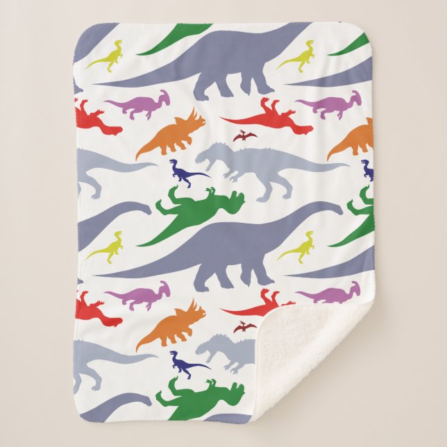 Colourful Dinosaur Pattern (Light) Sherpa Blanket (Front)