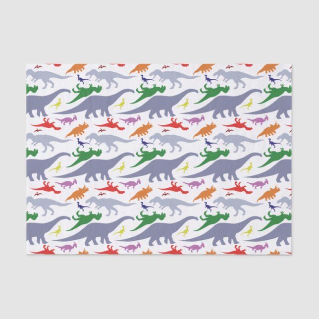 Colourful Dinosaur Pattern (Light) Tissue Paper (Front)
