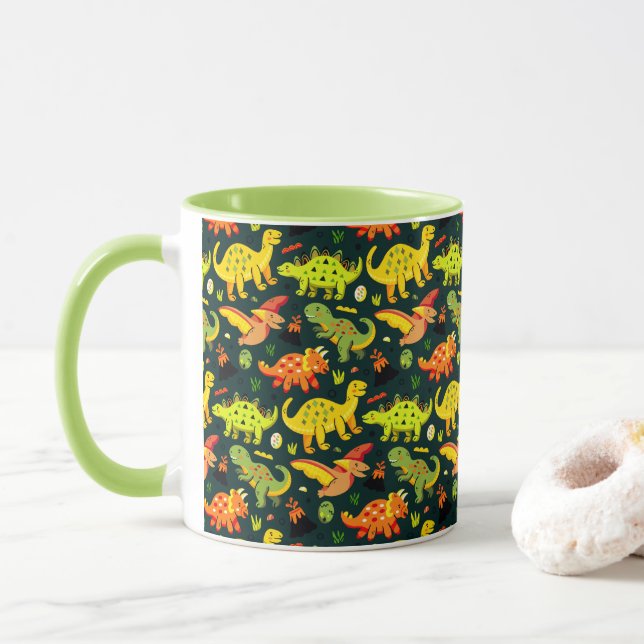 Colourful Dinosaur Pattern Mug (With Donut)