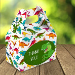 Colourful Dinosaur Pattern T-Rex Birthday Party Favor Box<br><div class="desc">Does your little boy or girl love dinosaurs? This custom birthday party favour box is perfect! There's a big dinosaur T-Rex,  a green background,  and a fun colourful dino pattern. 

This bday favour box makes a great personalized addition to your birthday celebration for a young fan of prehistoric dinos!</div>