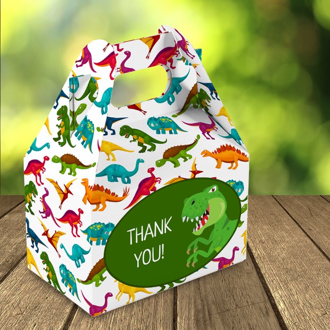 Colourful Dinosaur Pattern T-Rex Birthday Party Favor Box (Creator Uploaded)