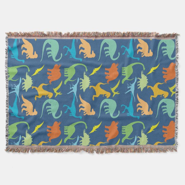 Colourful Dinosaur Pattern Throw Blanket (Front)