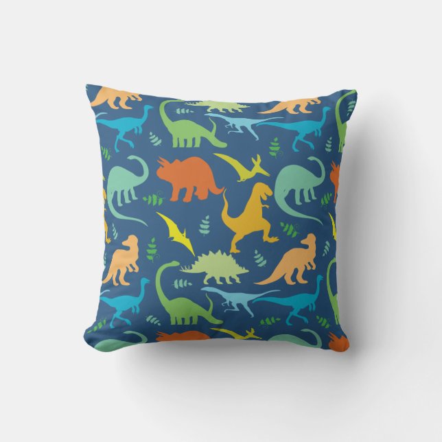 Colourful Dinosaur Pattern Throw Pillow (Front)