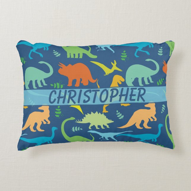 Colourful Dinosaur Pattern to Personalize Accent Pillow (Front)