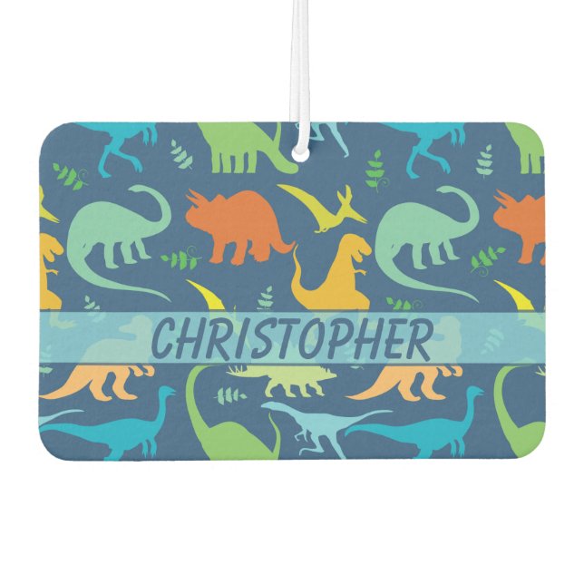 Colourful Dinosaur Pattern to Personalize Car Air Freshener (Front)