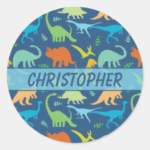 Colourful Dinosaur Pattern to Personalize Classic Round Sticker