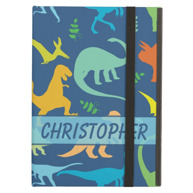 Colourful Dinosaur Pattern to Personalize iPad Air Cover (Front Closed)