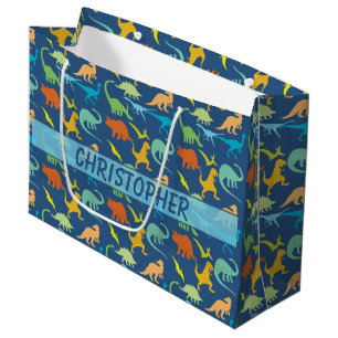 Colourful Dinosaur Pattern to Personalize Large Gift Bag