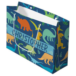 Colourful Dinosaur Pattern to Personalize Large Gift Bag