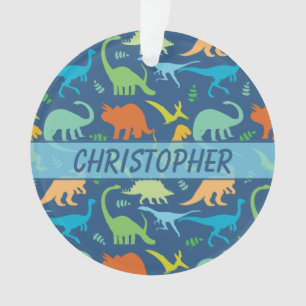 Colourful Dinosaur Pattern to Personalize Ornament