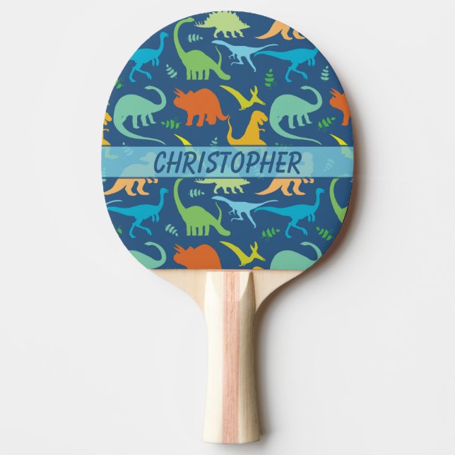 Colourful Dinosaur Pattern to Personalize Ping Pong Paddle (Front)