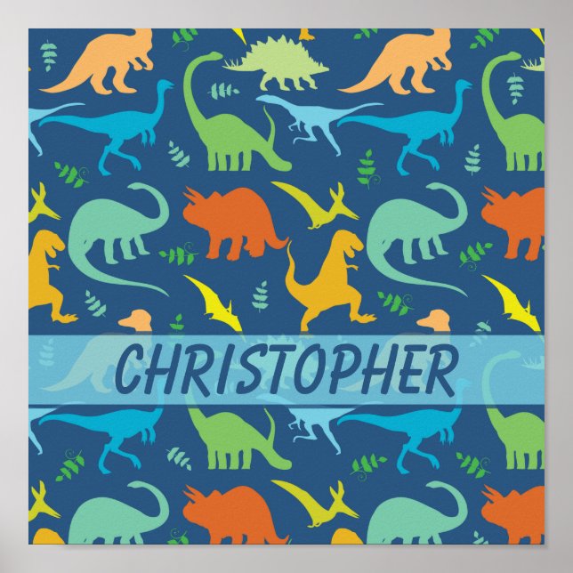 Colourful Dinosaur Pattern to Personalize Poster (Front)
