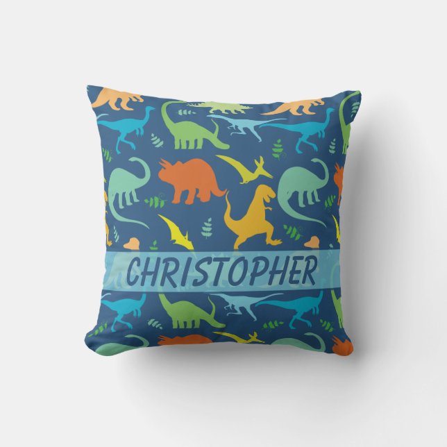 Colourful Dinosaur Pattern to Personalize Throw Pillow (Front)