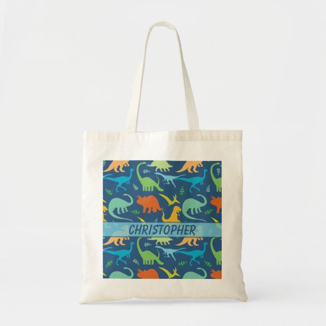 Colourful Dinosaur Pattern to Personalize Tote Bag (Front)