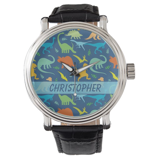 Colourful Dinosaur Pattern to Personalize Watch (Front)