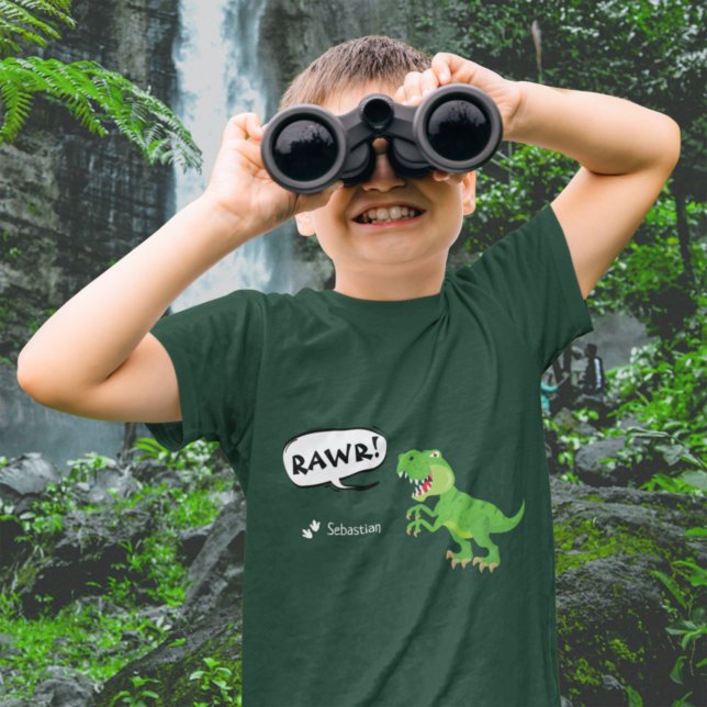 Colourful Dinosaur Pattern with Name T-Rex Boy T-Shirt (Creator Uploaded)