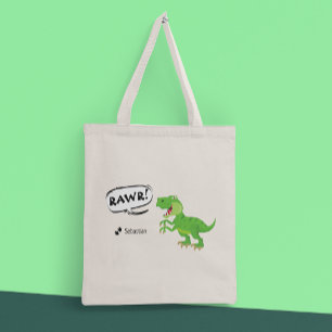 Colourful Dinosaur Pattern with Name T-Rex Boy Tote Bag