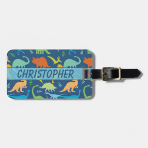 Colourful Dinosaur Personalize Address Luggage Tag