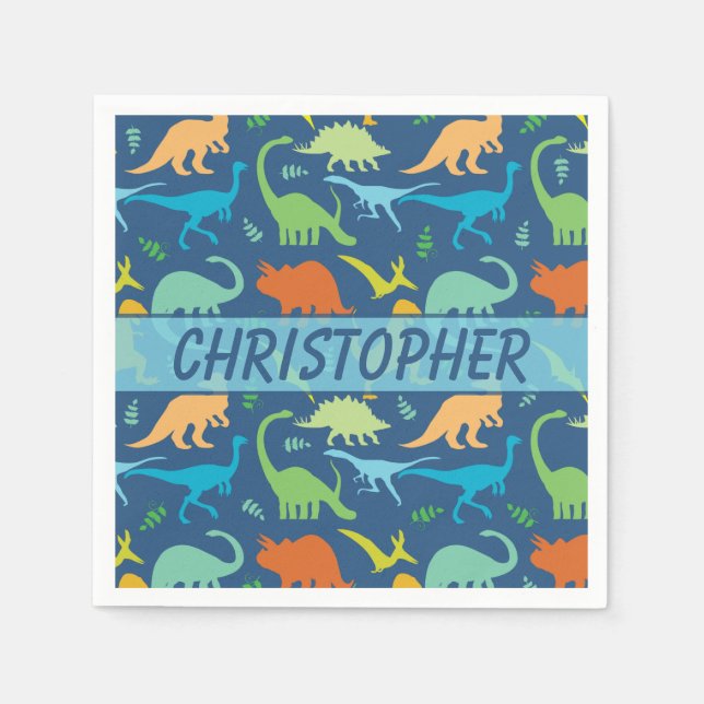 Colourful Dinosaur Personalize Napkin (Front)