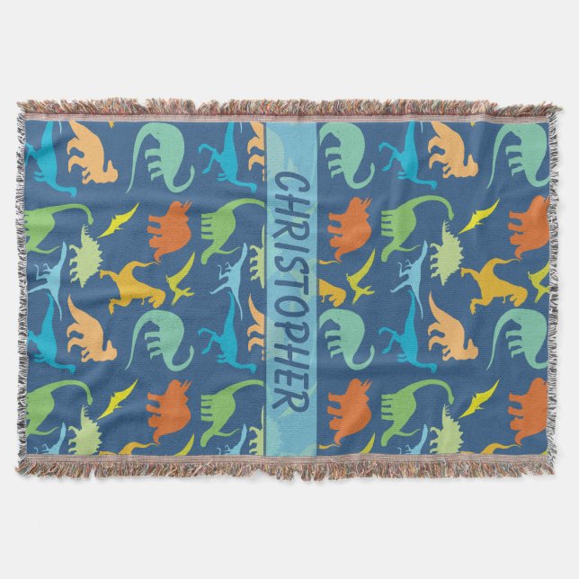 Colourful Dinosaur Personalized Throw Blanket (Front)