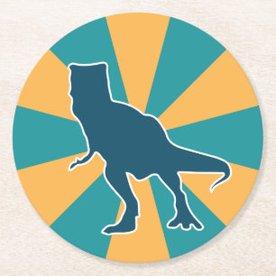 Colourful dinosaur T-rex jurassic animal cartoon Round Paper Coaster