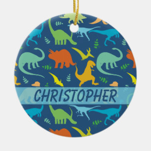 Colourful Dinosaur to Personalize Ceramic Ornament