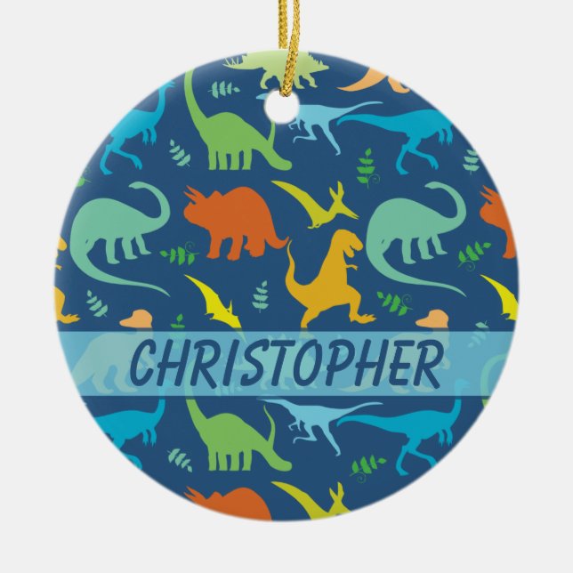 Colourful Dinosaur to Personalize Ceramic Ornament (Front)