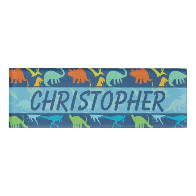 Colourful Dinosaur to Personalize Name Tag (Front)