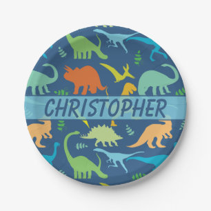 Colourful Dinosaur to Personalize Paper Plate