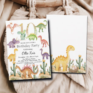 Colourful Dinosaurs 10th Birthday Party Invitation