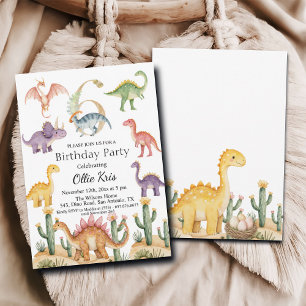 Colourful Dinosaurs 6th Birthday Party Invitation